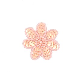 IRON-ON FLOWER EMBROIDERED MOTIF WITH SEQUINS AND BEADS - PINK