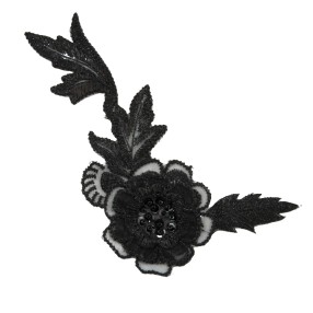 IRON-ON FLOWER EMBROIDERED MOTIF WITH SEQUINS - BLACK