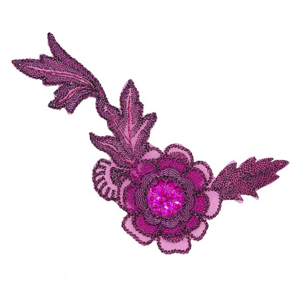IRON-ON FLOWER EMBROIDERED MOTIF WITH SEQUINS - FUXIA