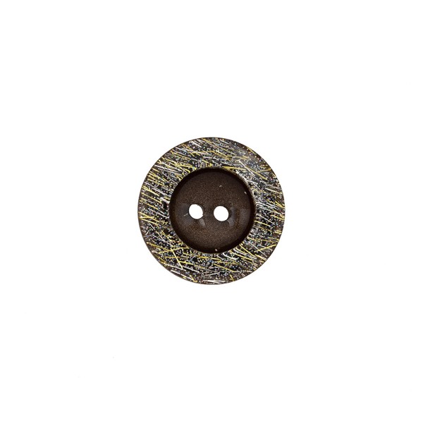 2-HOLES POLYESTER BOWL BUTTON WITH GLITTER RIM - DARK BROWN