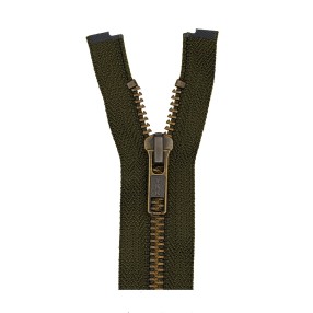 BURNISHED OPEN END METAL ZIP 5MM - MILITARY GREEN