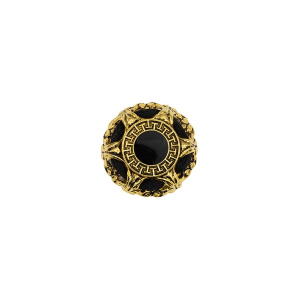 SHANK ENAMELED METAL BUTTON WITH CORD - ANTIQUE GOLD BLACK