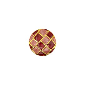ENAMELED METAL DAMASK BUTTON WITH SHANK - RED