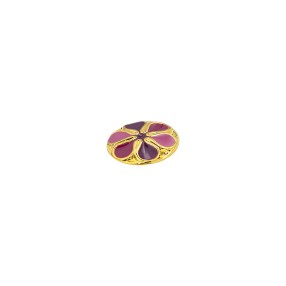 ENAMELED METAL FLORAL BUTTON WITH SHANK - FUCHSIA