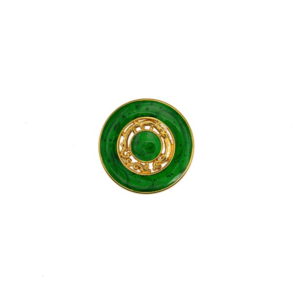 ENAMELED METAL BUTTON WITH DESIGN - GREEN