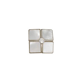 SQUARE METAL BUTTON WITH RHINESTONE AND SHELL - WHITE
