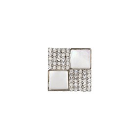 SQUARE METAL BUTTON WITH SHELL AND RHINESTONE- WHITE CRYSTAL