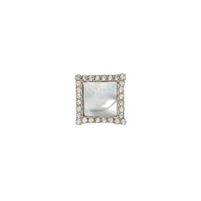 SQUARE METAL BUTTON WITH SHELL AND RHINESTONE- WHITE
