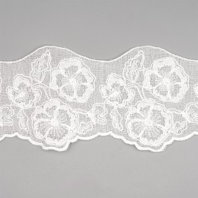 EMBROIDERED COTTON LACE ON GAUZE 120MM - WHITE
