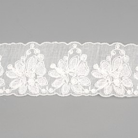 EMBROIDERED COTTON LACE ON GAUZE 65MM - WHITE
