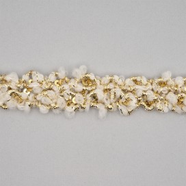 BRAIDED TRIMMING WITH METALLIC THREAD AND SEQUINS 25MM - CREAM