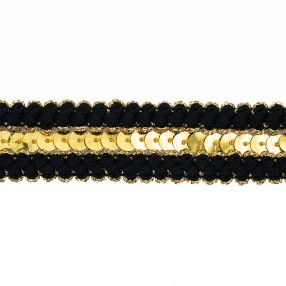 BRAIDED TRIMMING WITH SEQUINS - GOLD-BLACK