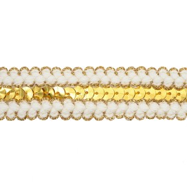 BRAIDED TRIMMING WITH SEQUINS - GOLD-WHITE