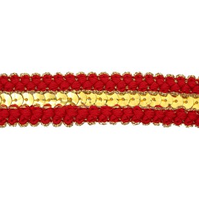 BRAIDED TRIMMING WITH SEQUINS - GOLD-RED