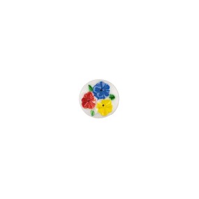 GLASS SHANK BUTTON WITH FLORAL MOTIF - WHITE