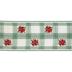 GINGHAM JACQUARD TRIMMING WITH FLOWER 50MM - GREEN