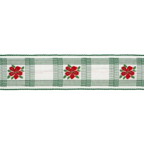 GINGHAM JACQUARD TRIMMING WITH FLOWER 30MM - GREEN