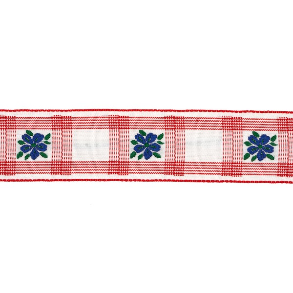 GINGHAM JACQUARD TRIMMING WITH FLOWER 30MM - RED