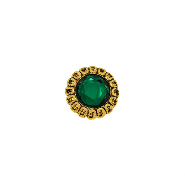 ANTIQUE JEWEL METAL BUTTON WITH RHINESTONE - GOLD-GREEN