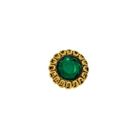 ANTIQUE JEWEL METAL BUTTON WITH RHINESTONE - GOLD-GREEN