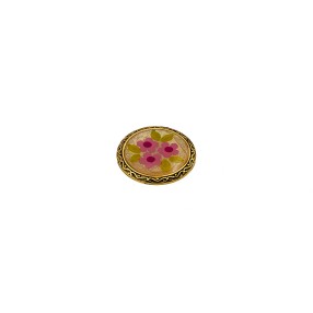 METAL JEWEL BUTTON WITH CAST FLORAL DESIGN - PINK GOLD