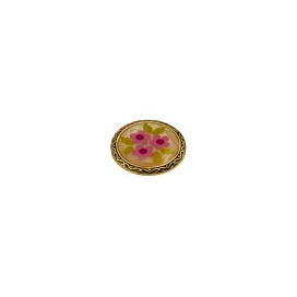 METAL JEWEL BUTTON WITH CAST FLORAL DESIGN - PINK GOLD