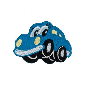 IRON-ON EMBROIDERED CAR MOTIF - BLUE