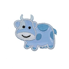 IRON-ON EMBROIDERED COW MOTIF - SKY BLUE