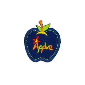 IRON-ON EMBROIDERED APPLE MOTIF - BLUE