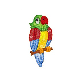 IRON-ON EMBROIDERED PARROT MOTIF - PINK