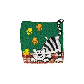 IRON-ON EMBROIDERED CAT MOTIF - GREEN