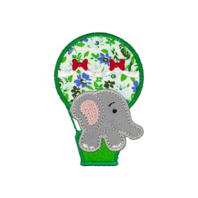 IRON-ON EMBROIDERED ELEPHANT IN BALLOON MOTIF - GREEN
