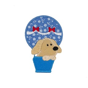 IRON-ON EMBROIDERED DOG IN BALLOON MOTIF - SKY-BLUE