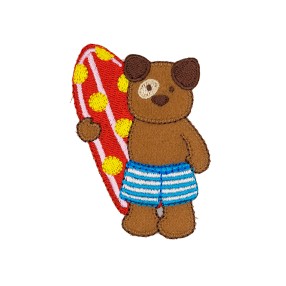 IRON-ON EMBROIDERED SURF BEAR MOTIF - BROWN