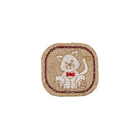 IRON-ON EMBROIDERED CAT MOTIF - BEIGE