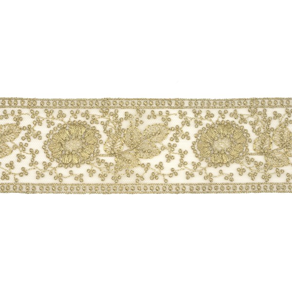 FLORAL INSERT METALLIC MACRAME LACE TRIMMING 50MM - GOLD