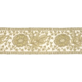 FLORAL INSERT METALLIC MACRAME LACE TRIMMING 50MM - GOLD