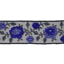 FLORAL INSERT METALLIC MACRAME LACE TRIMMING 55MM - BLUE