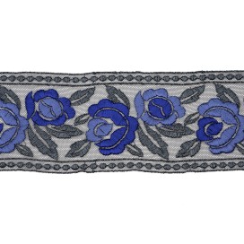 FLORAL INSERT METALLIC MACRAME LACE TRIMMING 75MM - BLUE