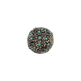 VINTAGE METAL BUTTON WITH STONE - TURQUOISE