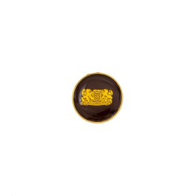 ENAMELLED METAL BUTTON WITH CREST DESIGN - BROWN