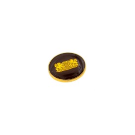 ENAMELLED METAL BUTTON WITH CREST DESIGN - BROWN