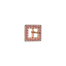 SQUARE METAL BUCKLE ROSE GOLD WITH RHINESTONE - MULTIC.