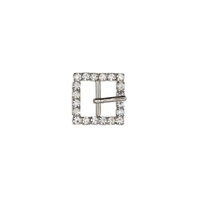 SQUARE METAL BUCKLE WITH RHINESTONE - CRYSTAL- SILVER