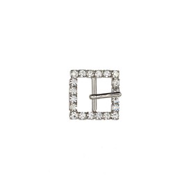 SQUARE METAL BUCKLE WITH RHINESTONE - CRYSTAL- SILVER