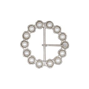 JEWEL METAL BUCKLE WITH PEARL - WHITE- SILVER