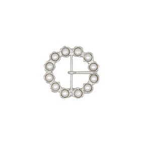 ROUND METAL BUCKLE WITH PEARL - WHITE- SILVER