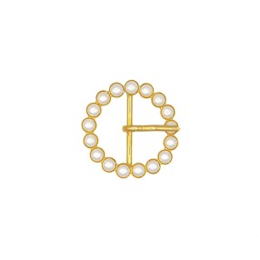 ROUND METAL BUCKLE WITH PEARL - WHITE-GOLD