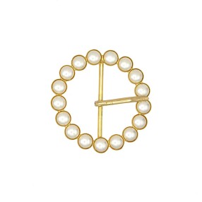 JEWEL METAL BUCKLE WITH PEARL - WHITE-GOLD