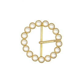 JEWEL METAL BUCKLE WITH PEARL - WHITE-GOLD